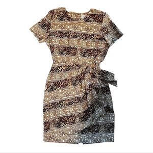 Vintage J. Stevens Carol Escritor Baroque Leopard Print Sash Dress M 90s Resort